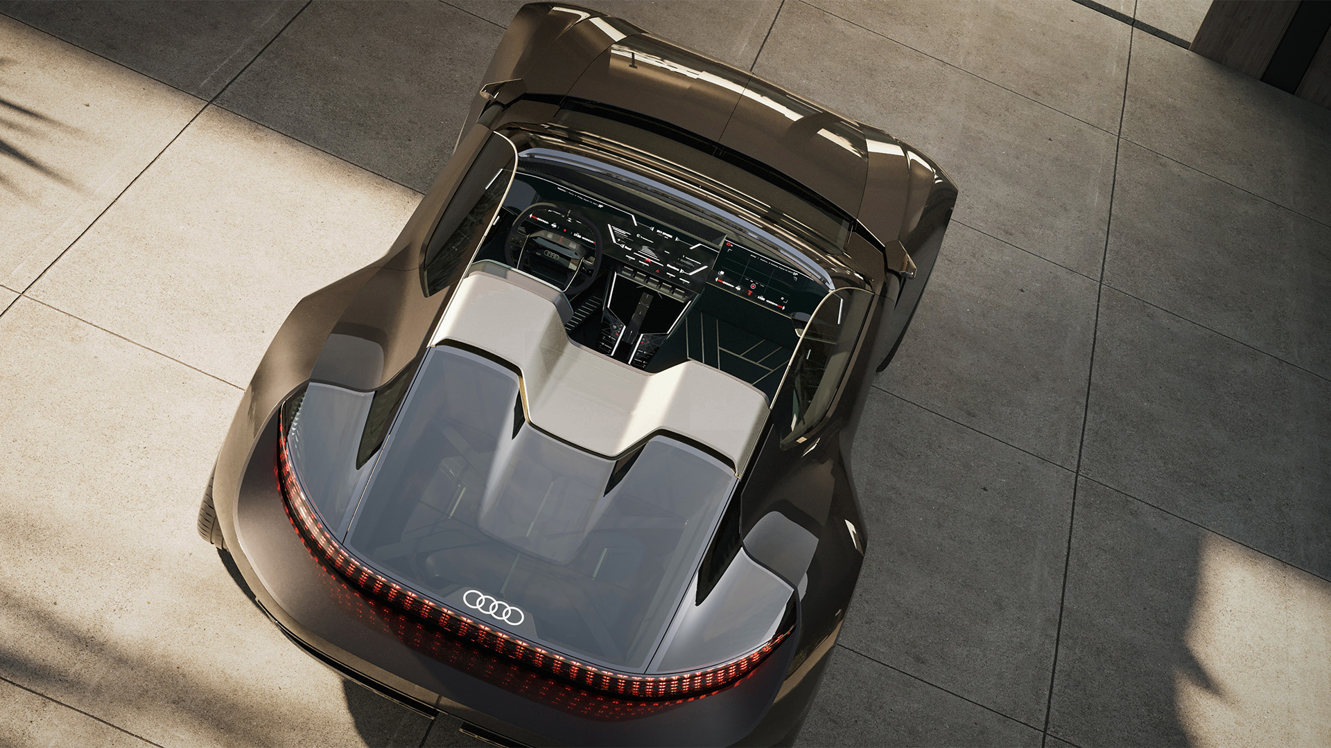 Audi skysphere roadster sett på skrå ovenfra.