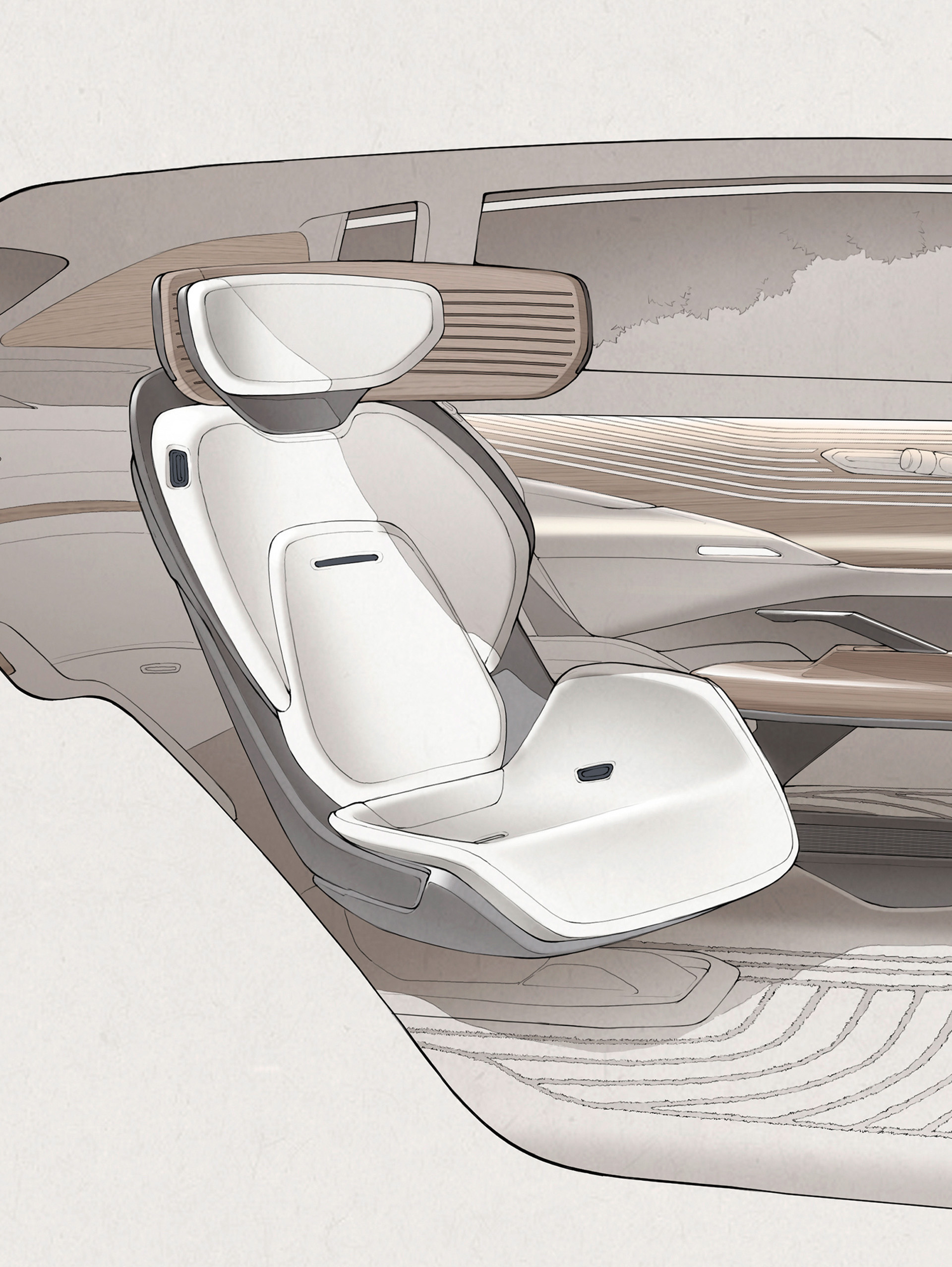 Skisse som viser bilsete i konseptbilen Audi urbansphere.